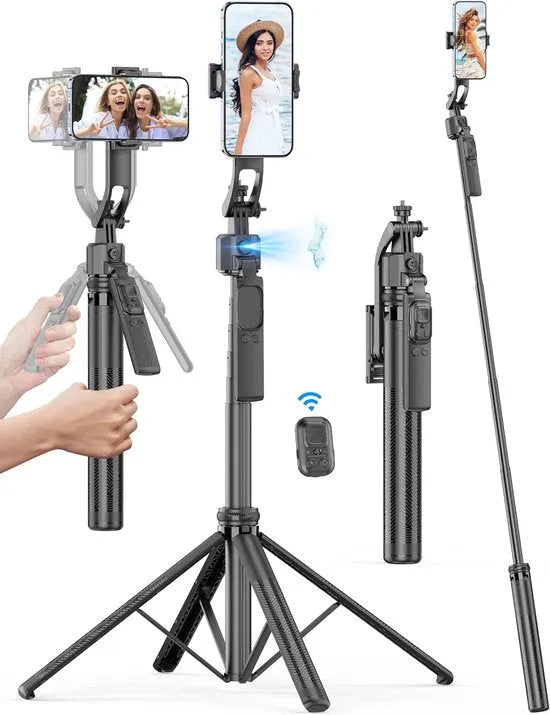 Telefoonstatief – Auto Face Tracking 360° Rotatie – Selfie Stick Quadrapod Aluminium – Afstandsbediening – Zwart-Selfiesticks-Ilumina Benelux
