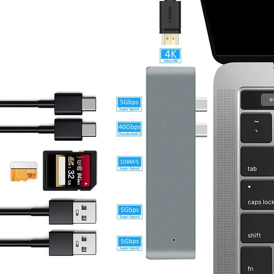 USB-C Hub 7-in-1 – Geschikt voor MacBook Pro/Air M1/M2 – HDMI 4K – Thunderbolt 3 – USB 3.0 – SD/MicroSD – Aluminium Zilver-Ilumina Benelux