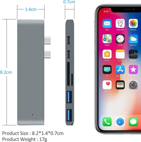 USB-C Hub 7-in-1 – Geschikt voor MacBook Pro/Air M1/M2 – HDMI 4K – Thunderbolt 3 – USB 3.0 – SD/MicroSD – Aluminium Zilver-Ilumina Benelux
