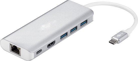 USB-C Hub 7-in-1 – HDMI – 3x USB-A – 100W USB-C PD – Ethernet RJ45 & SD-kaartlezer – Aluminium Zilver-Ilumina Benelux