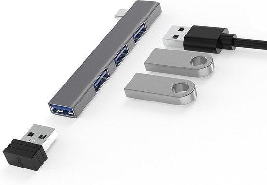 USB-C hub laptop – 4x USB-A poorten – Compacte multiport splitter – Geschikt voor desktop/PC/printer/toetsenbord – Zwart