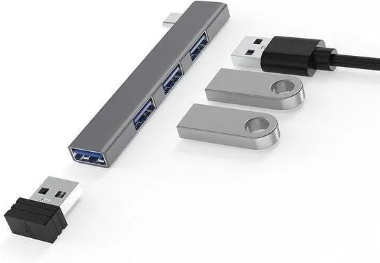 USB-C hub laptop – 4x USB-A poorten – Compacte multiport splitter – Geschikt voor desktop/PC/printer/toetsenbord – Zwart-Ilumina Benelux