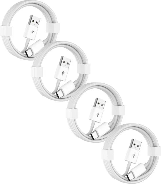 USB-C kabel – USB-A naar USB-C oplaadkabel set 4x – 1 meter – Snelladen – Wit-USB-Kabels-Ilumina Benelux