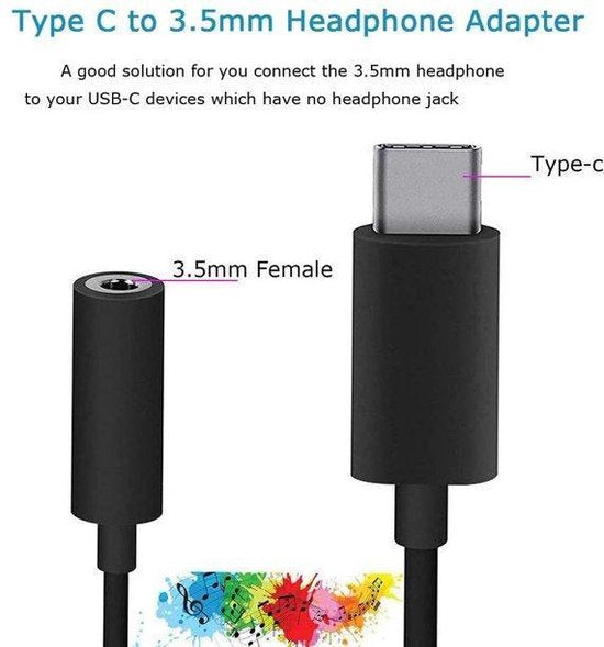 USB-C naar 3,5 mm hoofdtelefoonadapter – Audio jack converter – 2 stuks – Zwart-Ilumina Benelux