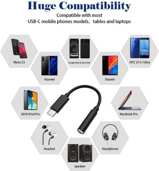 USB-C naar 3,5 mm hoofdtelefoonadapter – Audio jack converter – 2 stuks – Zwart-Ilumina Benelux