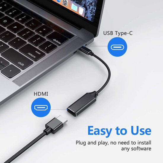 USB-C naar HDMI Adapter – 4K UHD – Thunderbolt 3 – Geschikt voor MacBook, iPad Pro, Surface, Chromebook – Zwart-Ilumina Benelux