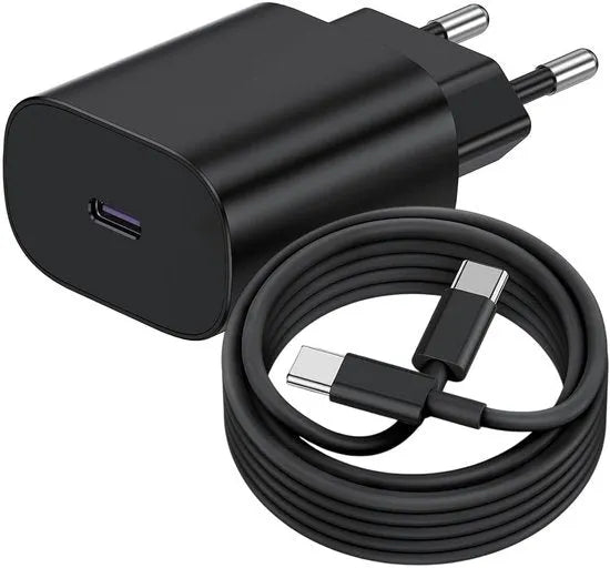 USB-C Oplader – 25W Snellader + 2M USB-C Kabel – Geschikt voor iPhone 15/16 & Samsung Galaxy S25/S24 – Zwart-Oplader-Ilumina Benelux