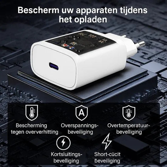 USB-C Oplader 25W – Snellader met 3M USB-C Kabel – 2-Pack – Geschikt voor iPhone 14/13/12/11/XR/XS/8 – Wit-Oplader-Ilumina Benelux