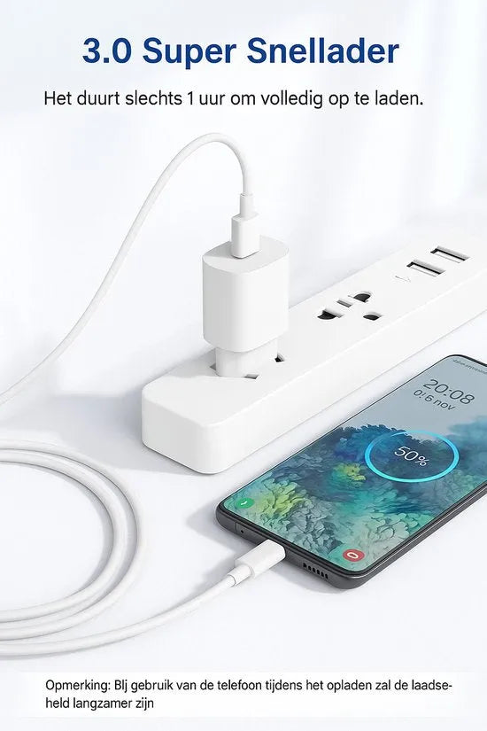 USB-C Oplader – 25W Snellader + USB-C Kabel 1m – 2 Pack – Geschikt voor iPhone 15/16 & Galaxy S25/S24/S23 – Wit-Oplader-Ilumina Benelux