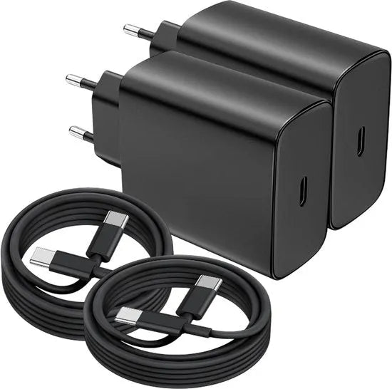 USB-C Oplader 45W Set – 2 Pack Snellader + USB-C Kabel 1M – Geschikt voor iPhone 15/16 & Samsung Galaxy S25/S24 – Zwart-Oplader-Ilumina Benelux