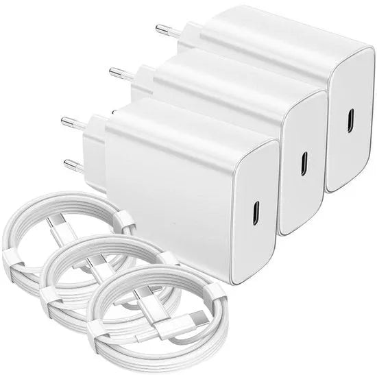 USB-C Oplader – Geschikt voor iPhone 15/16 & Samsung Galaxy S25/S24 – 45W Snellader + 3m USB-C Kabel – 3-Pack – Wit-Oplader-Ilumina Benelux