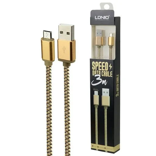 LDNIO LS31 USB-A naar Lightning Kabel – 3 Meter – 2.1A Fast Charging Nylon Kabel – Goud-Ilumina Benelux