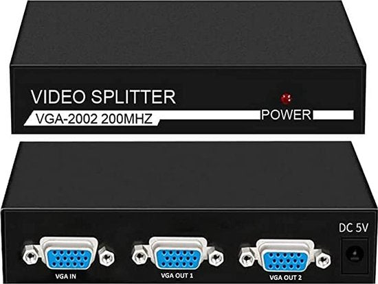 VGA Splitter – 1-in-2 Kabelverdeler voor 2 Monitoren – 1920x1440 200MHz – Incl. Voeding – Zwart-HDMI-switch-Ilumina Benelux