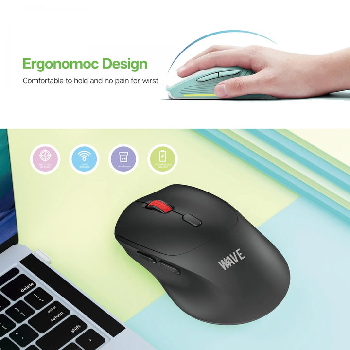 Draadloze Muis – 2.4GHz Wireless – 1600 DPI – 6 Knoppen – USB Nano Ontvanger – Zwart-Ilumina Benelux