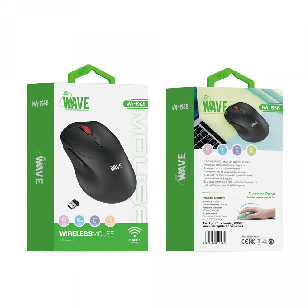 Draadloze Muis – 2.4GHz Wireless – 1600 DPI – 6 Knoppen – USB Nano Ontvanger – Zwart-Ilumina Benelux