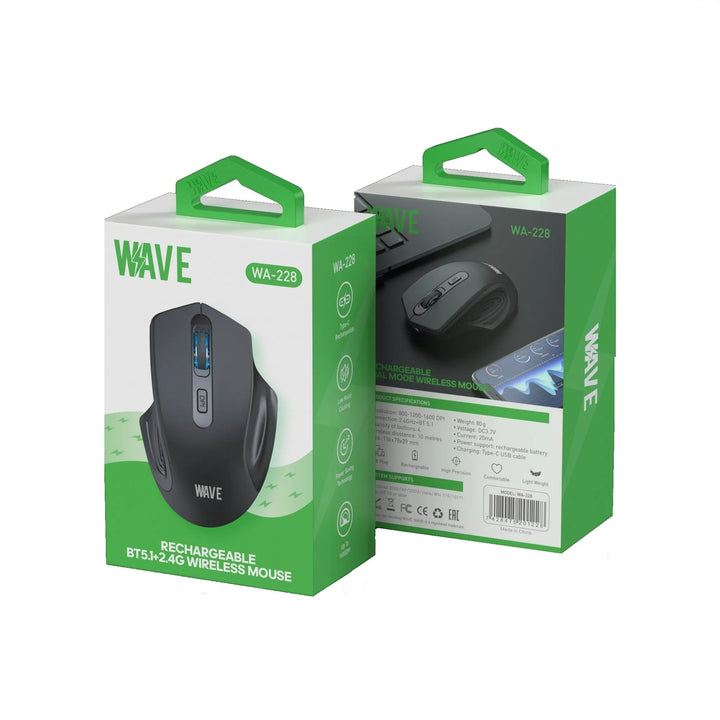 Oplaadbare Draadloze Muis – Bluetooth 5.1 + 2.4GHz – 1600 DPI – USB-C Oplaadbaar – Zwart-Ilumina Benelux