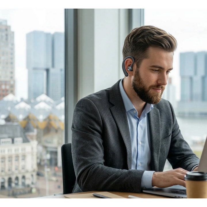 Bluetooth 5.0 Headset met Noise Cancelling Microfoon – Draadloze Oortelefoon met Oorhaak – Handsfree Bellen – Zwart-Ilumina Benelux