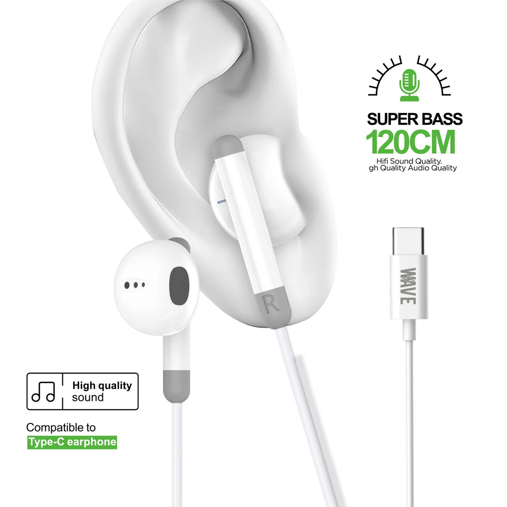 USB-C Oordopjes – Bedrade In-Ear Earphones met Microfoon & Volumeregeling – Type-C Headset – 120 cm Kabel – Wit