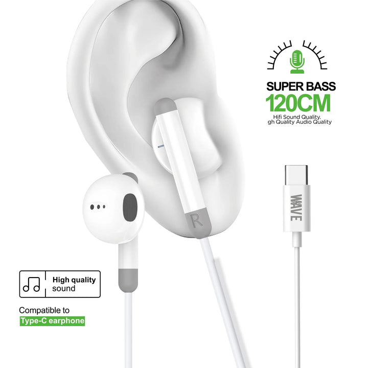USB-C Oordopjes – Bedrade In-Ear Earphones met Microfoon & Volumeregeling – Type-C Headset – 120 cm Kabel – Wit-Ilumina Benelux