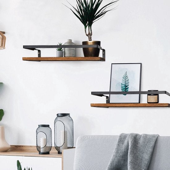 Wandrek keuken – Industrieel zwevend rek – Kruidenrek met 8 afneembare haken – Handdoekhouder – Zwart-Ilumina Benelux