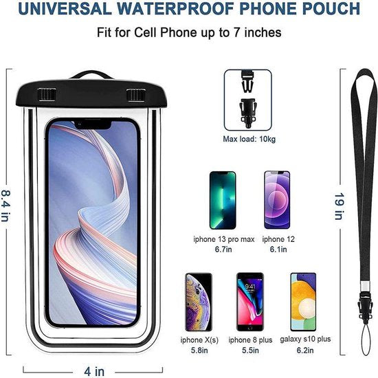 Waterdicht telefoonzakje – Geschikt voor smartphones tot 7.0 inch – IPX8 – Touchscreen – Set van 2 – Transparant-Ilumina Benelux