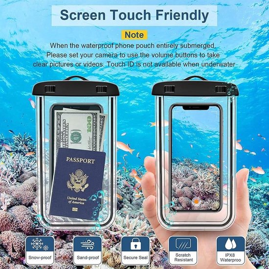 Waterdicht telefoonzakje – Geschikt voor smartphones tot 7.0 inch – IPX8 – Touchscreen – Set van 2 – Transparant-Ilumina Benelux