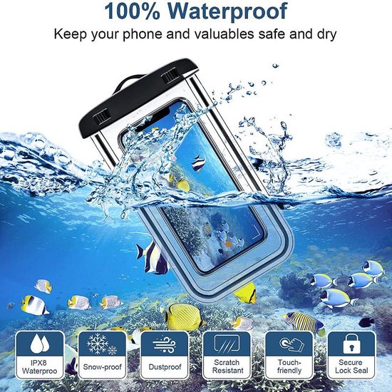 Waterdicht telefoonzakje – Geschikt voor smartphones tot 7.0 inch – IPX8 – Touchscreen – Set van 2 – Transparant-Ilumina Benelux