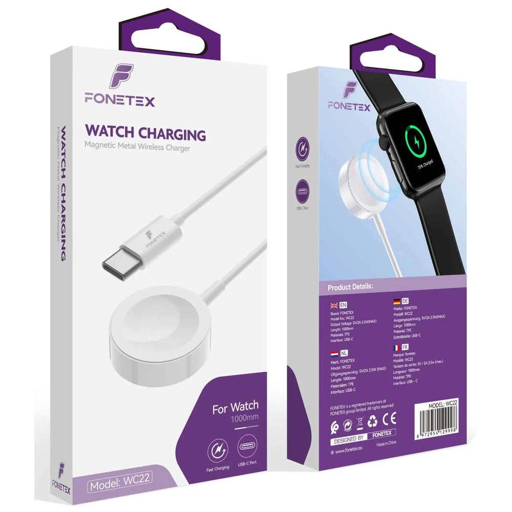 Magnetische Draadloze Oplader voor Apple Watch – USB-C – 1 Meter – Snelladen – Geschikt voor Apple Watch Series & Ultra – Wit