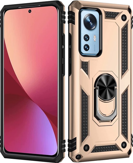 Xiaomi 12/12X Hoesjes – Ring Armor Backcover – 360° Draaibare Standaard – Magneet – Goud-Ilumina Benelux