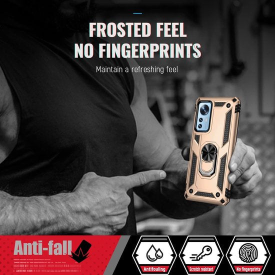 Xiaomi 12/12X Hoesjes – Ring Armor Backcover – 360° Draaibare Standaard – Magneet – Goud-Ilumina Benelux