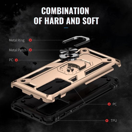 Xiaomi 12/12X Hoesjes – Ring Armor Backcover – 360° Draaibare Standaard – Magneet – Goud-Ilumina Benelux