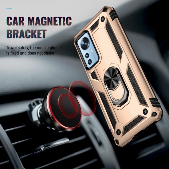 Xiaomi 12/12X Hoesjes – Ring Armor Backcover – 360° Draaibare Standaard – Magneet – Goud-Ilumina Benelux