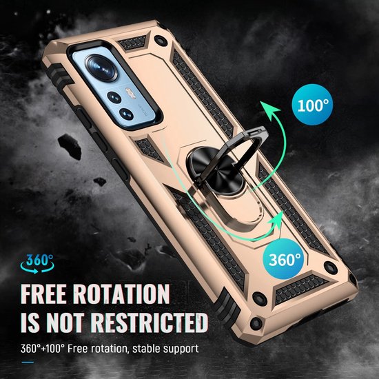 Xiaomi 12/12X Hoesjes – Ring Armor Backcover – 360° Draaibare Standaard – Magneet – Goud-Ilumina Benelux