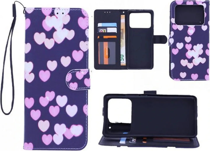 Xiaomi Mi 11 Ultra Hoesjes – Bookcase Hoes – Magneetsluiting – Print Hearts – Zwart-Ilumina Benelux