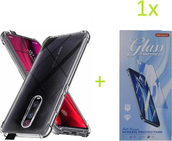 Xiaomi Mi 9T Hoesjes – Siliconen Backcover – Schokbestendig Bumper – Transparant + Gehard Glas Screenprotector-Ilumina Benelux