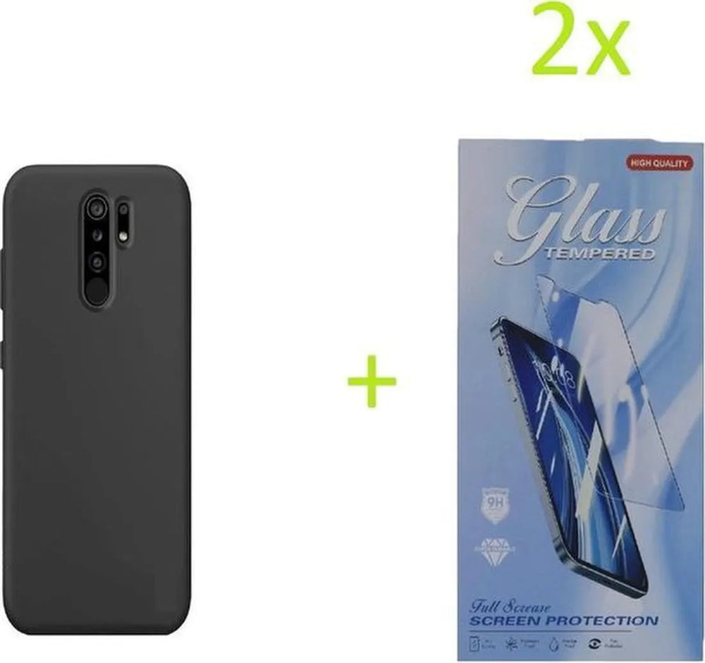 Xiaomi Redmi 9 Hoesjes – TPU Siliconen Backcover – Schokbestendig – 2x Screenprotector – Zwart-Ilumina Benelux