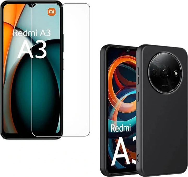 Xiaomi Redmi A3 Hoesjes – Siliconen Backcover – Soft Silicone – Inclusief 2x Gehard Glas Screenprotector – Zwart-Ilumina Benelux