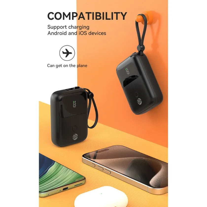 Powerbank 10000 mAh – Met Ingebouwde USB-C & Lightning Kabel – 22.5W Snelladen – Zwart-Ilumina Benelux