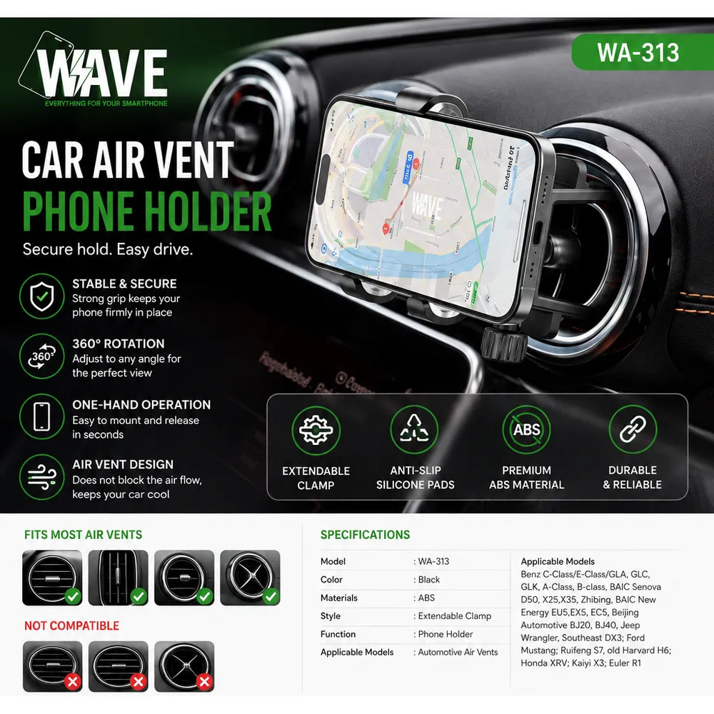 Universele Auto Telefoonhouder voor Ronde Ventilatieroosters – Mercedes-Benz, Audi, BMW & Volkswagen