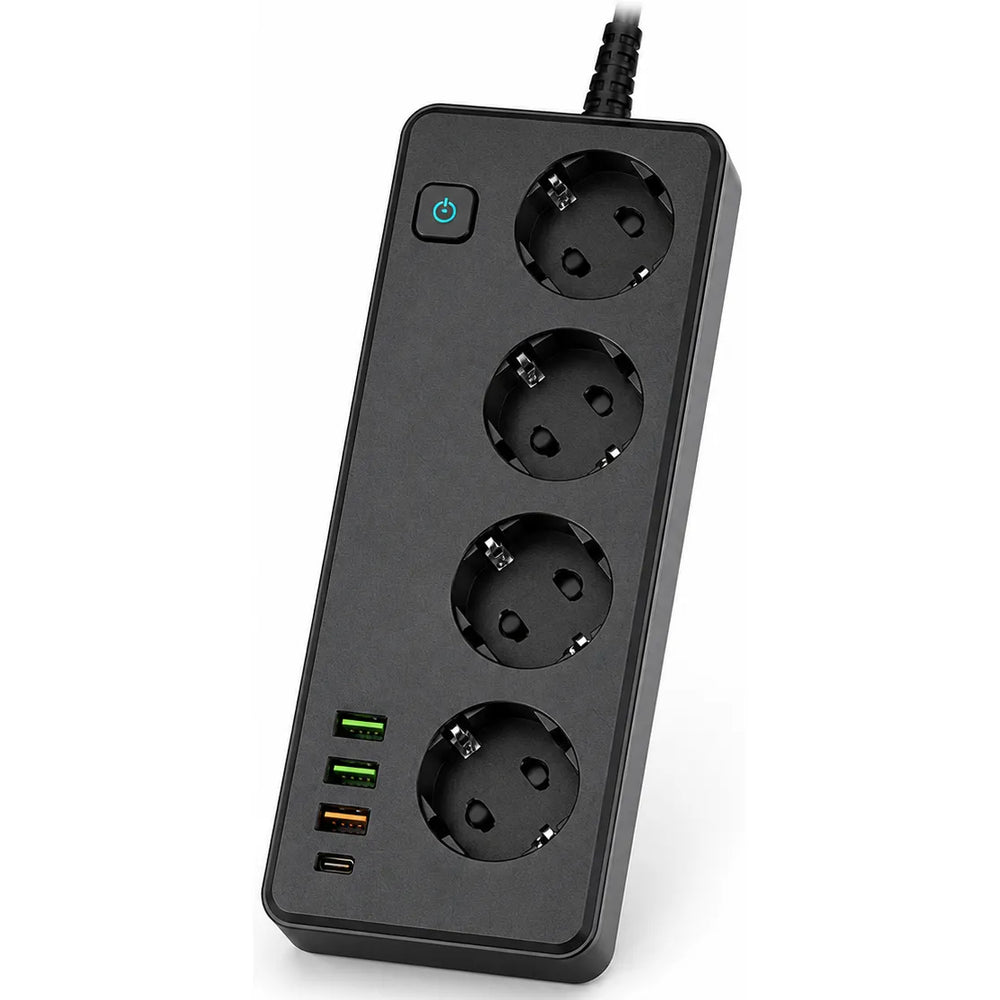Stekkerdoos 2500W met 4 Stopcontacten, 3x USB-A (18W + QC 3.0) en 1x USB-C PD 30W – 3 Meter Kabel – Zwart-Ilumina Benelux